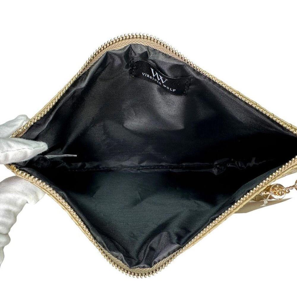 Virginia Wolf Leather Metallic Gold Woven Clutch Cosmetic Bag NWT - Picture 5 of 9